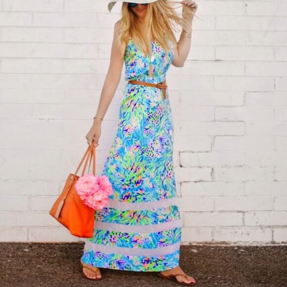 Lilly Pulitzer Deanna Maxi Dress Sea Soirée Vacation Beach Cruise Colorful Small - Picture 10 of 14